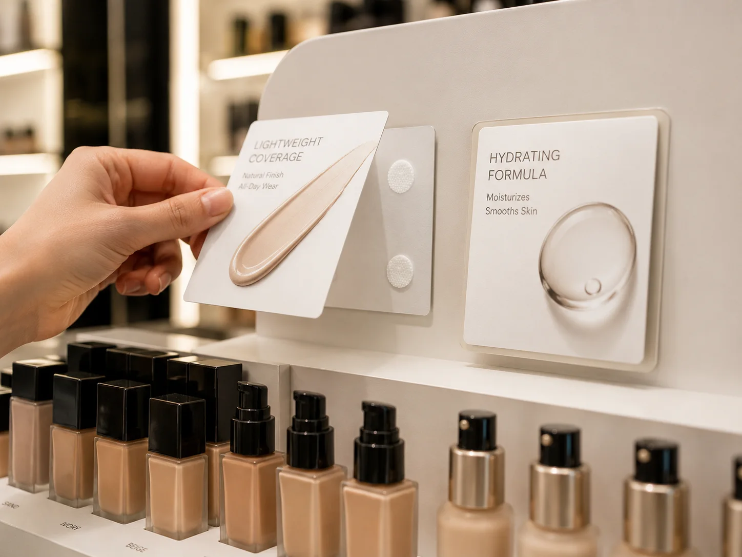 Velodot hook and loop coins used on point-of-purchase displays